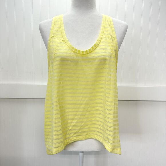 Zyia Active Nimbus Split Back Tank Top Large Yellow Open Back Sheer Stripe EUC - Picture 2 of 10